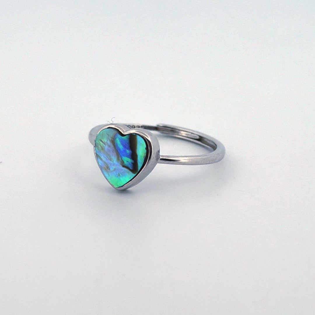 Abalone Shell Heart S925 Adjustable Ring