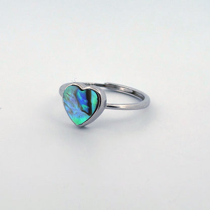 Abalone Shell Heart S925 Adjustable Ring