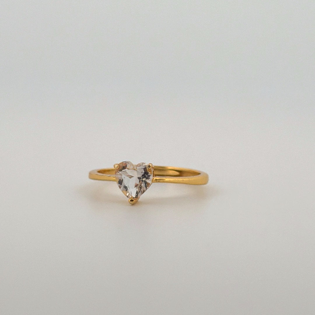 Clear Quartz Heart Gold S925 Adjustable Ring