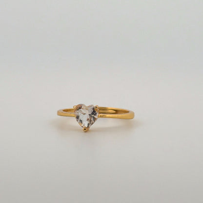 Clear Quartz Heart Gold S925 Adjustable Ring