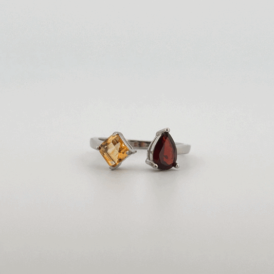 Garnet and Citrine S925 Adjustable Ring