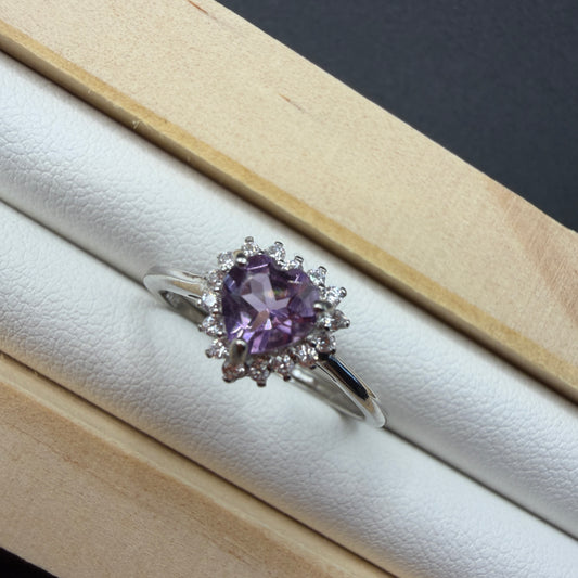 Amethyst Heart S925 Adjustable Ring