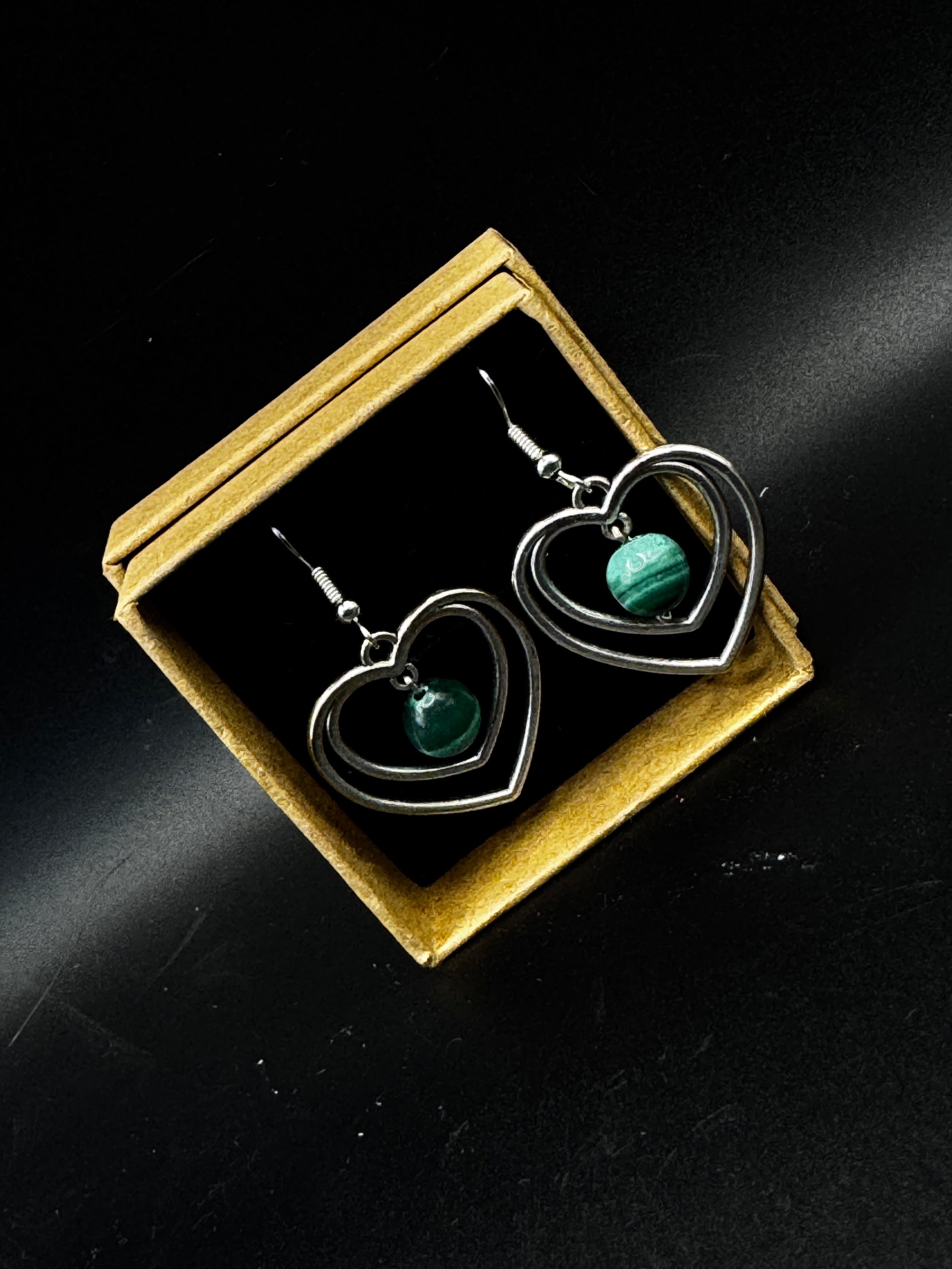 Handmade Malachite Heart Earrings