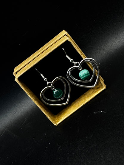 Handmade Malachite Heart Earrings