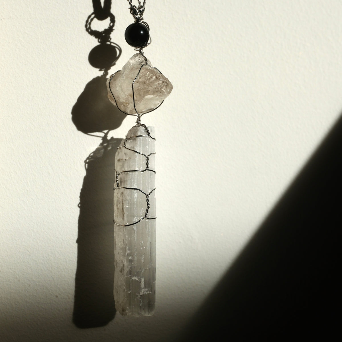 Handmade Selenite Elestial Quartz & Black Tourmaline Necklace ￼