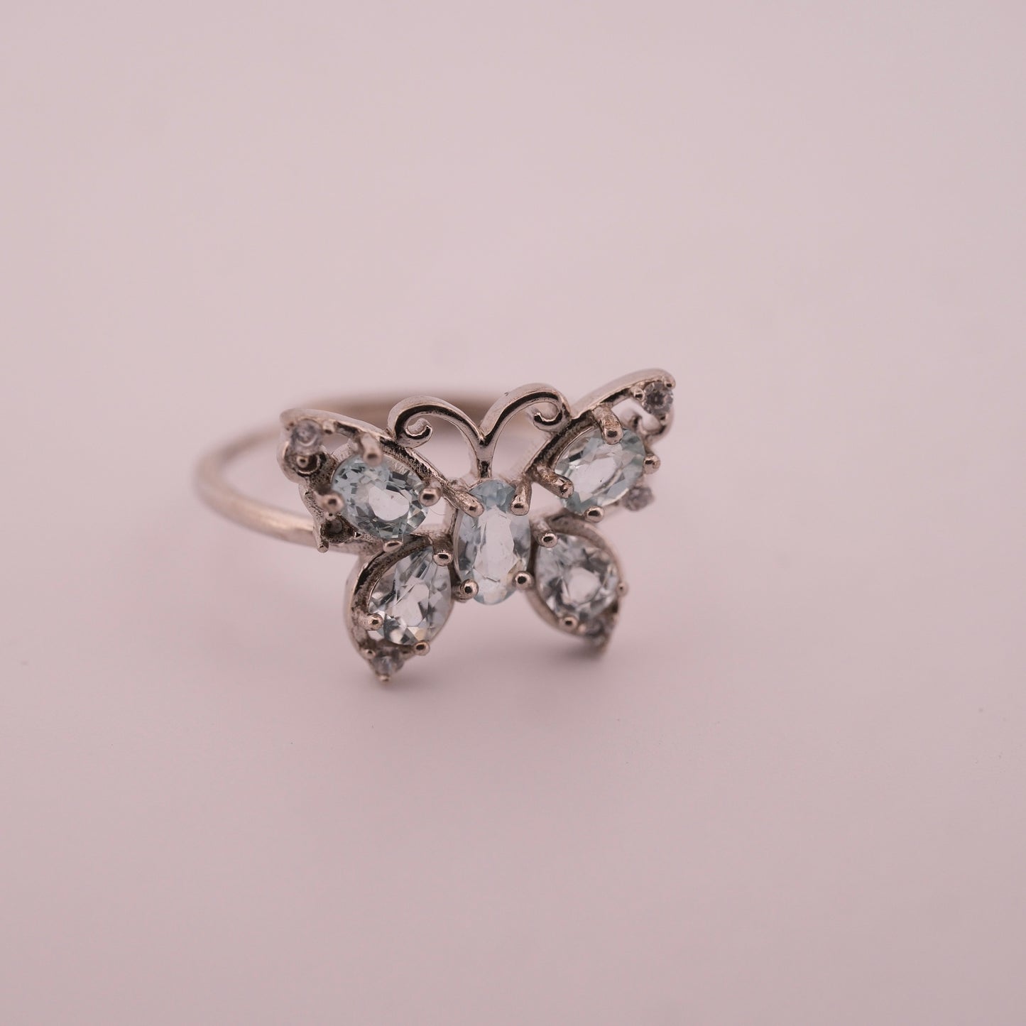 Aquamarine Butterfly S925 Adjustable Ring