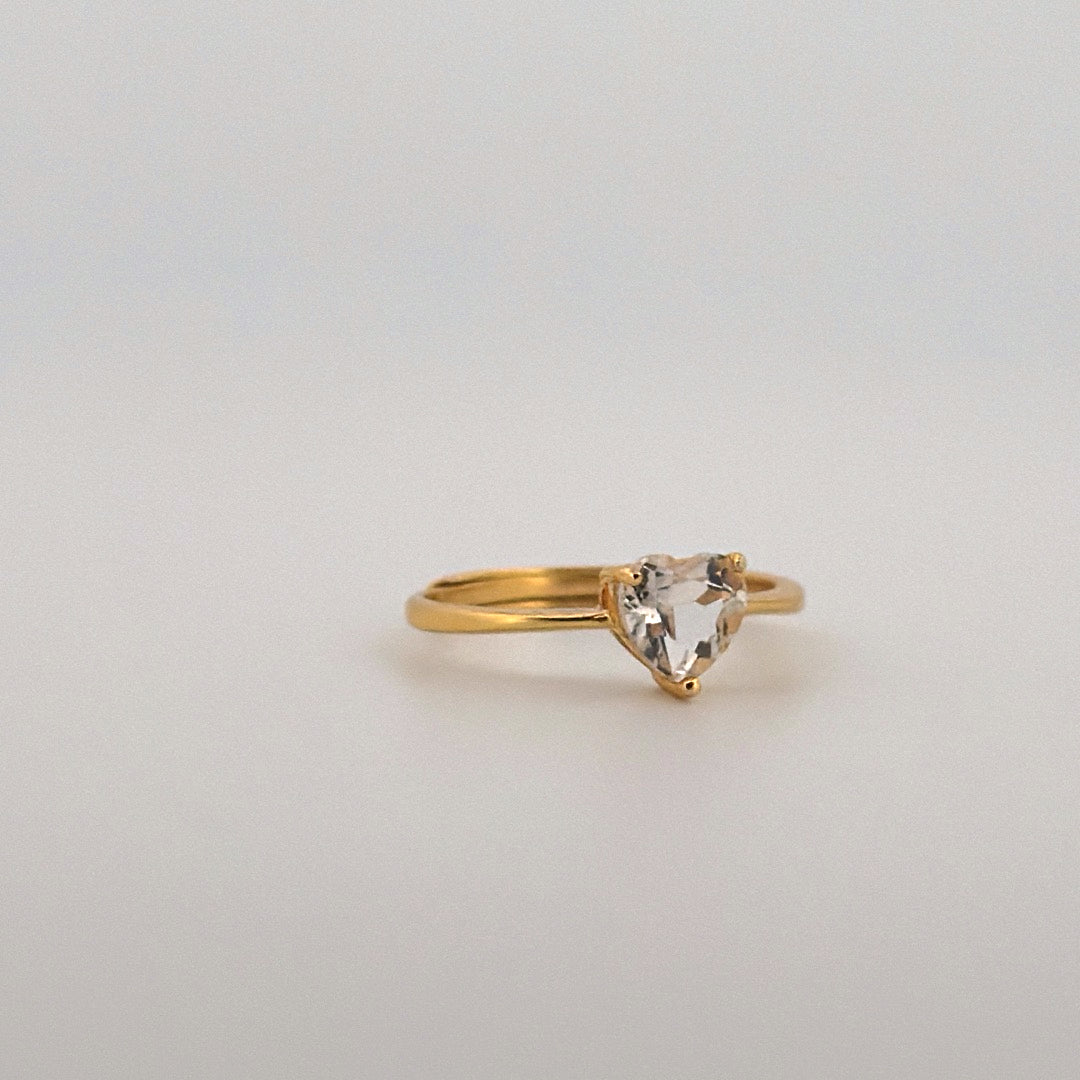 Clear Quartz Heart Gold S925 Adjustable Ring