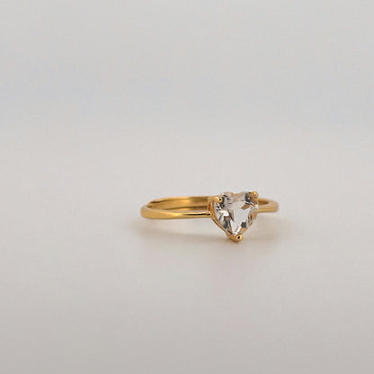 Clear Quartz Heart Gold S925 Adjustable Ring