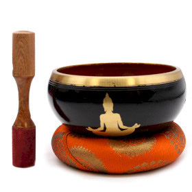 Buddha Singing Bowl Set- Black/Orange 14cm