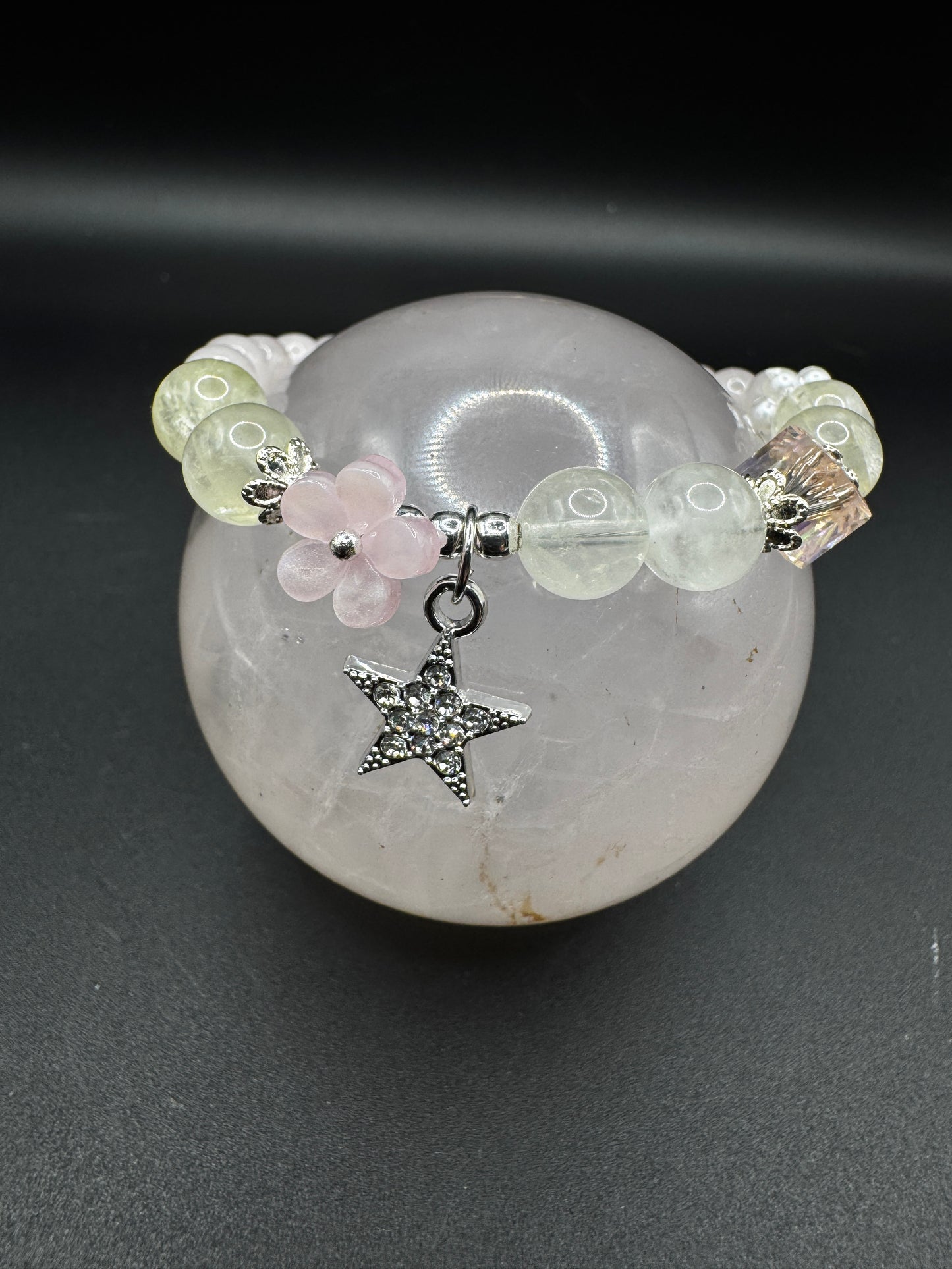 Rose Quartz and Citrine Star and Flower Bracelet