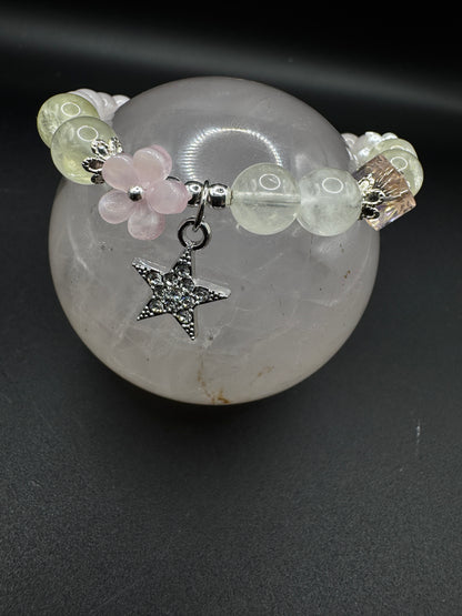 Rose Quartz and Citrine Star and Flower Bracelet
