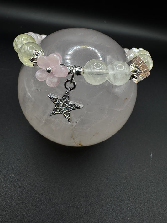 Rose Quartz and Citrine Star and Flower Bracelet