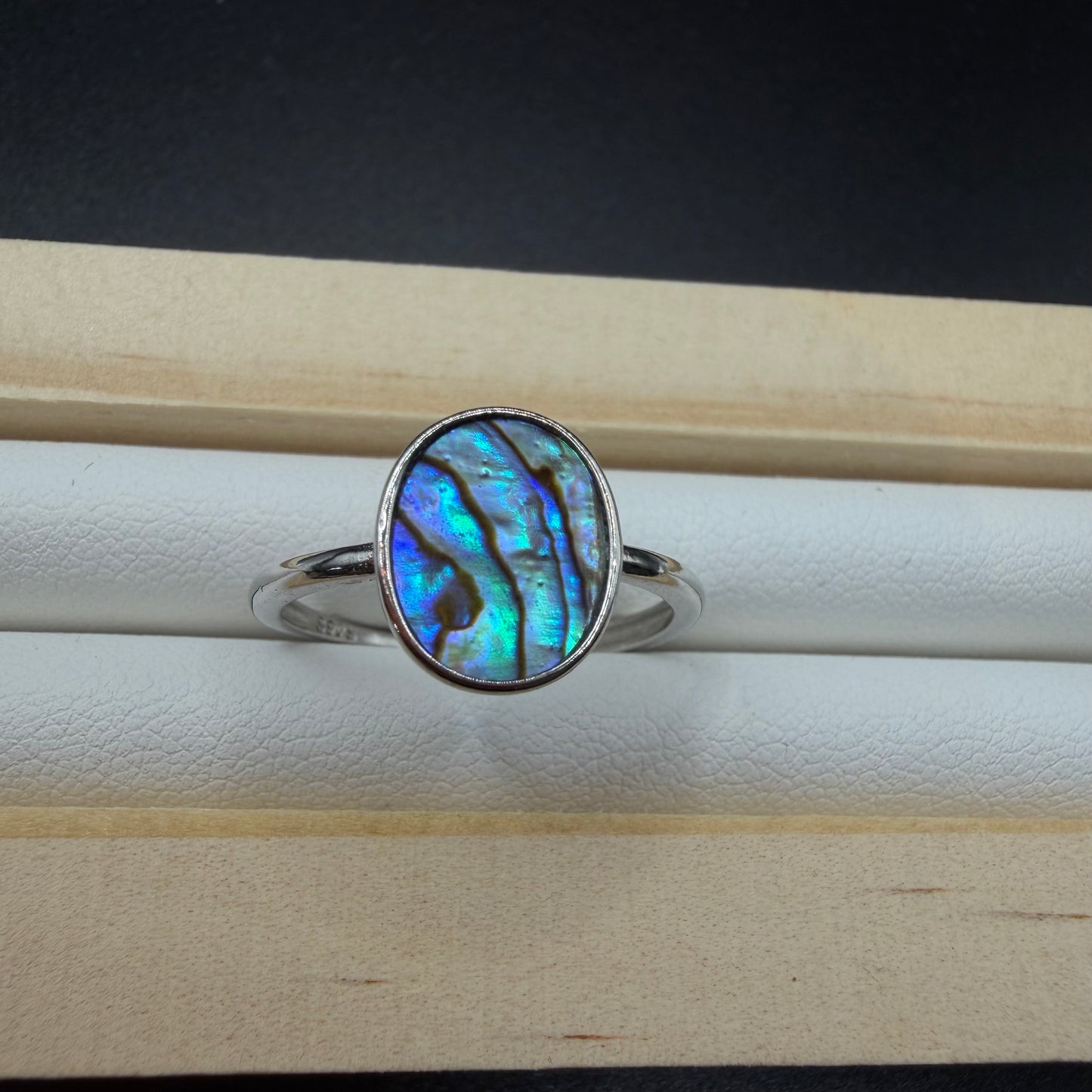 Abalone Shell Oval S925 Adjustable Ring