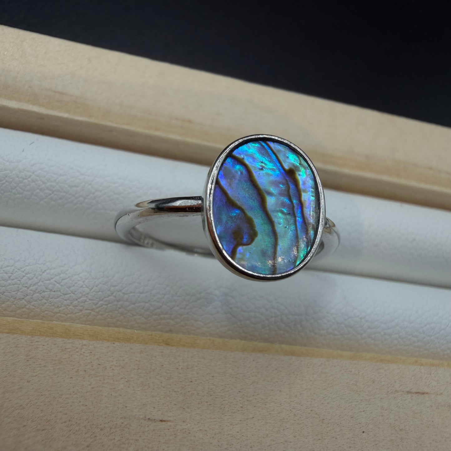 Abalone Shell Oval S925 Adjustable Ring