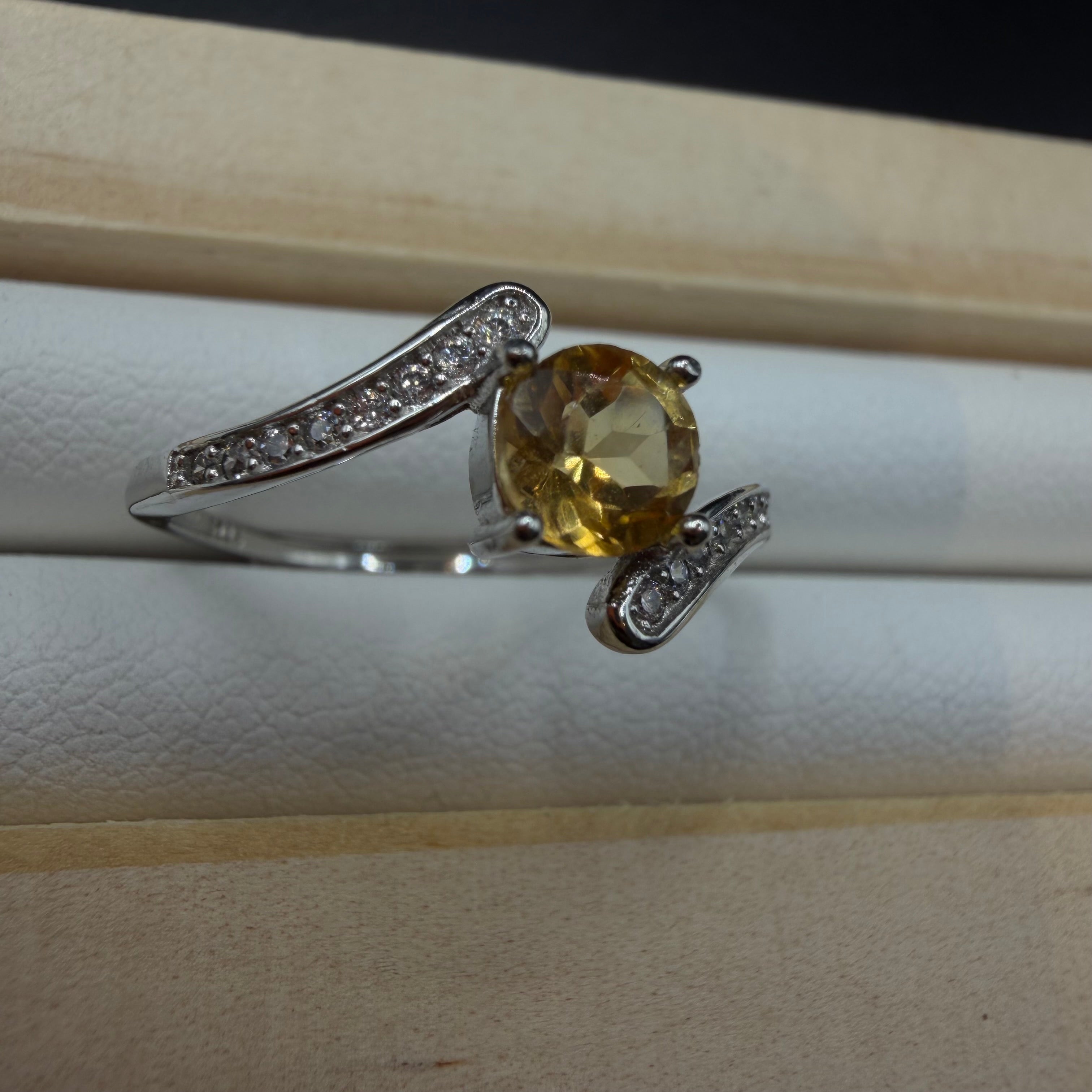 Citrine Asymmetrical S925 Adjustable Ring