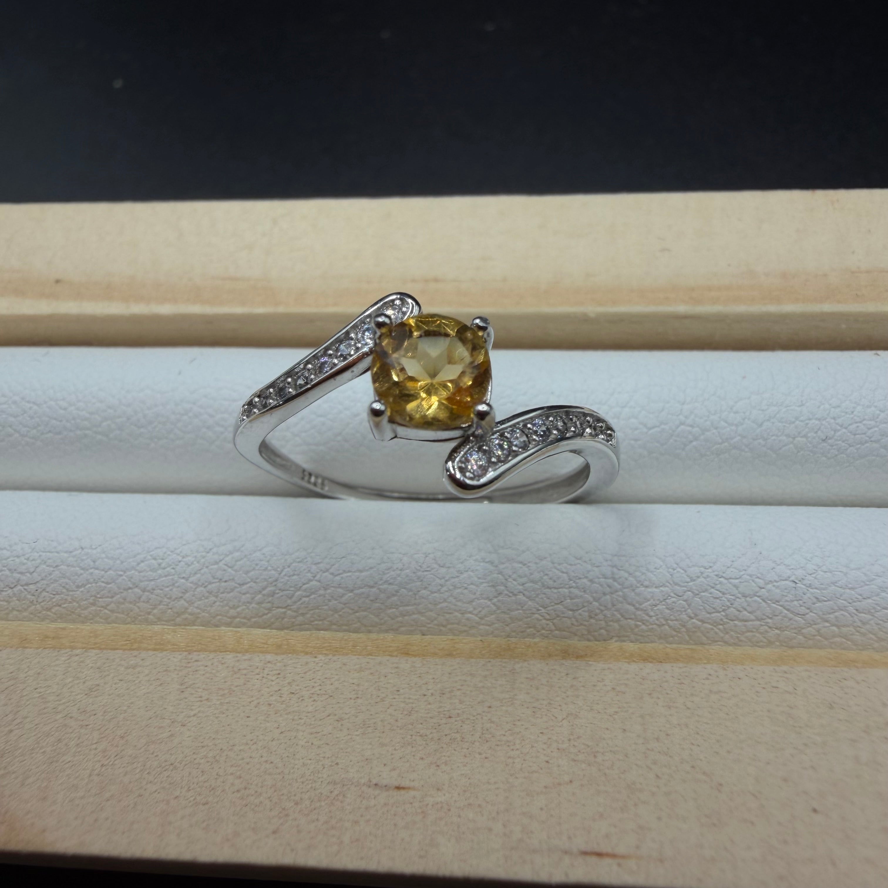 Citrine Asymmetrical S925 Adjustable Ring