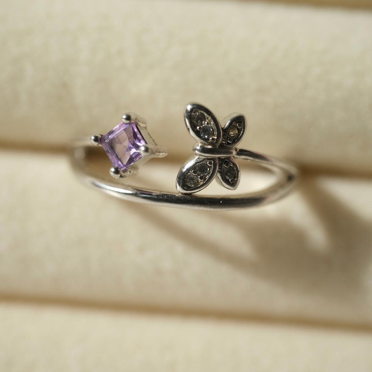 Amethyst Butterfly S925 adjustable ring, view 2