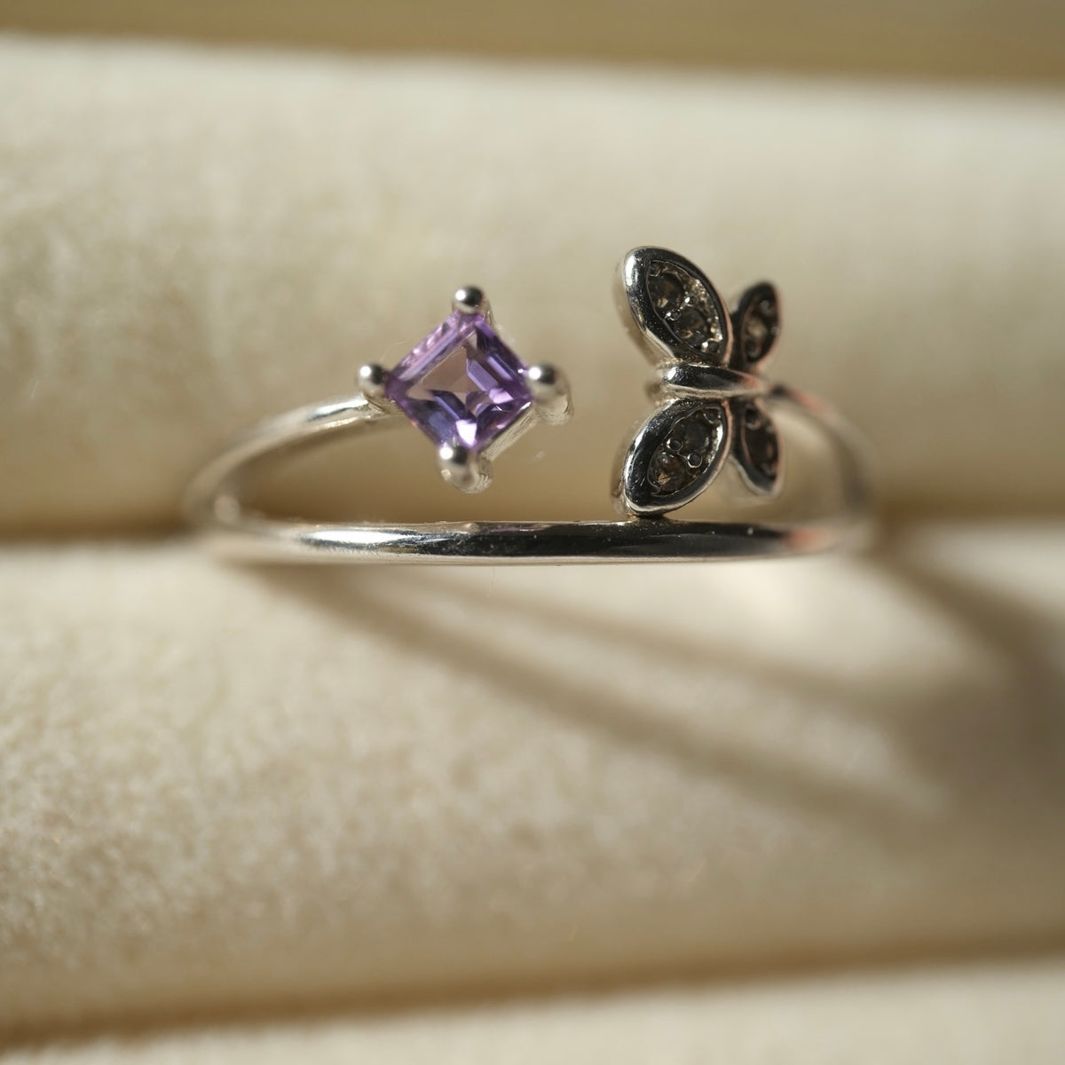 Amethyst Butterfly S925 adjustable ring, view 6