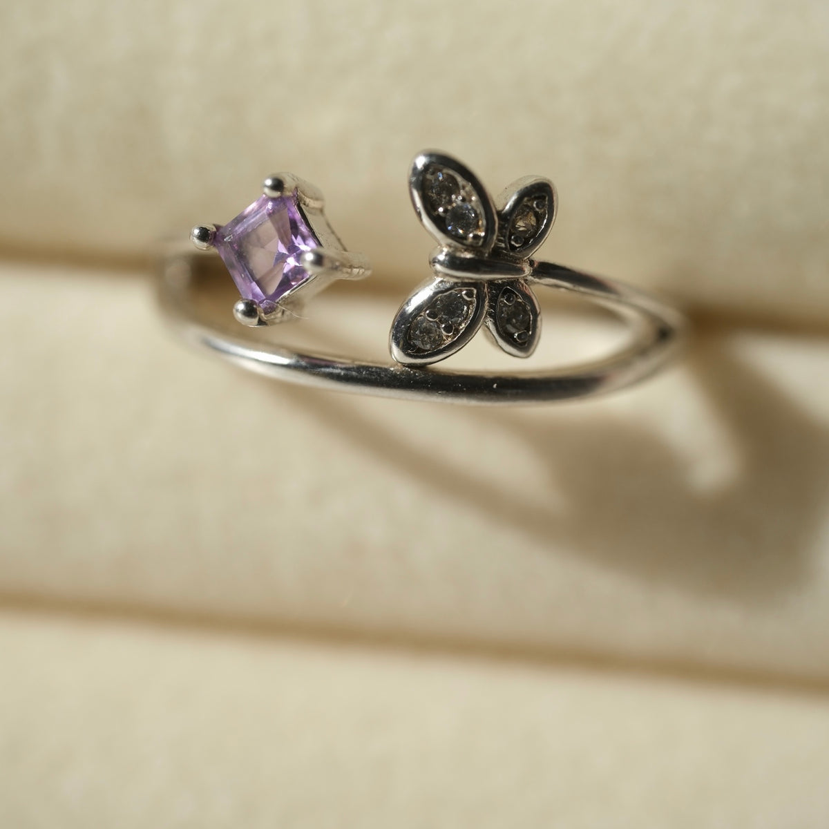 Amethyst Butterfly S925 adjustable ring, view 7