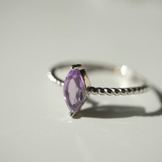 Amethyst marquise stone on a twisted S925 adjustable band, view 2434