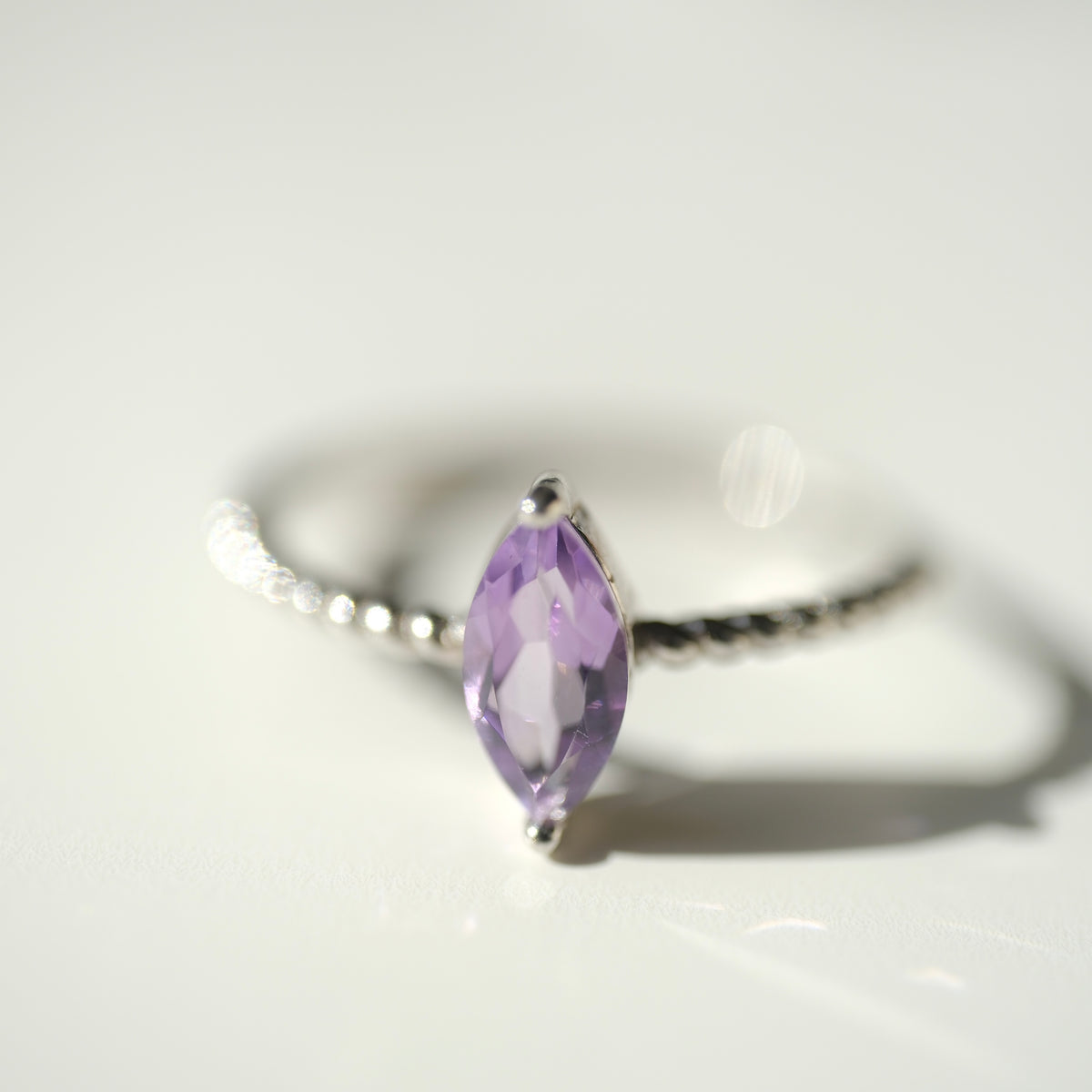 Amethyst marquise stone on a twisted S925 adjustable band, view 2435