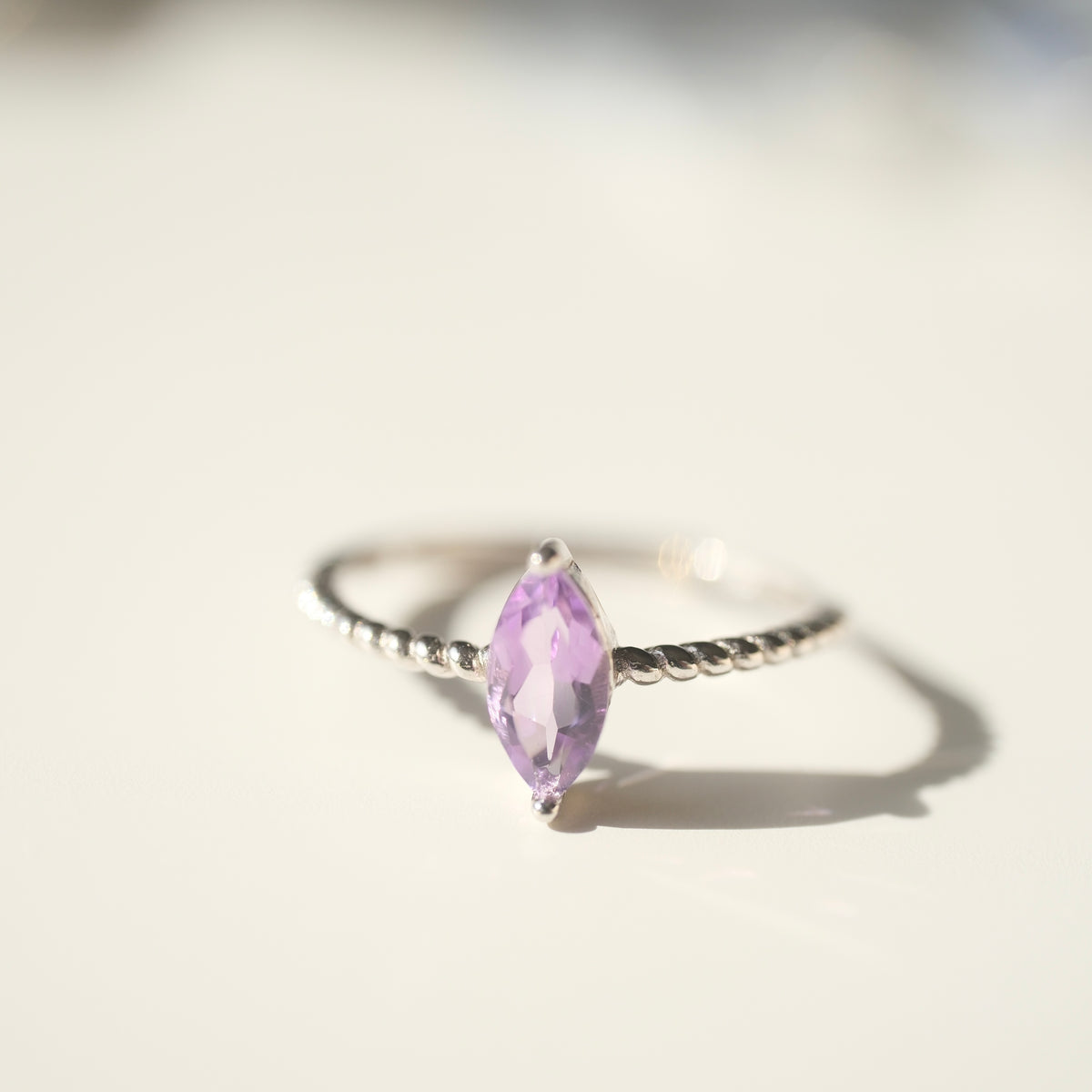 Amethyst marquise stone on a twisted S925 adjustable band, view 2436