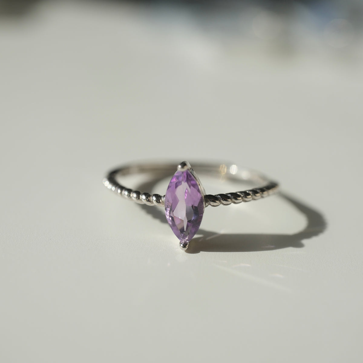 Amethyst marquise stone on a twisted S925 adjustable band, view 2441