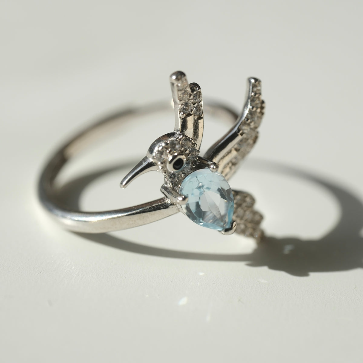 Aquamarine S925 adjustable bird ring, angle 3