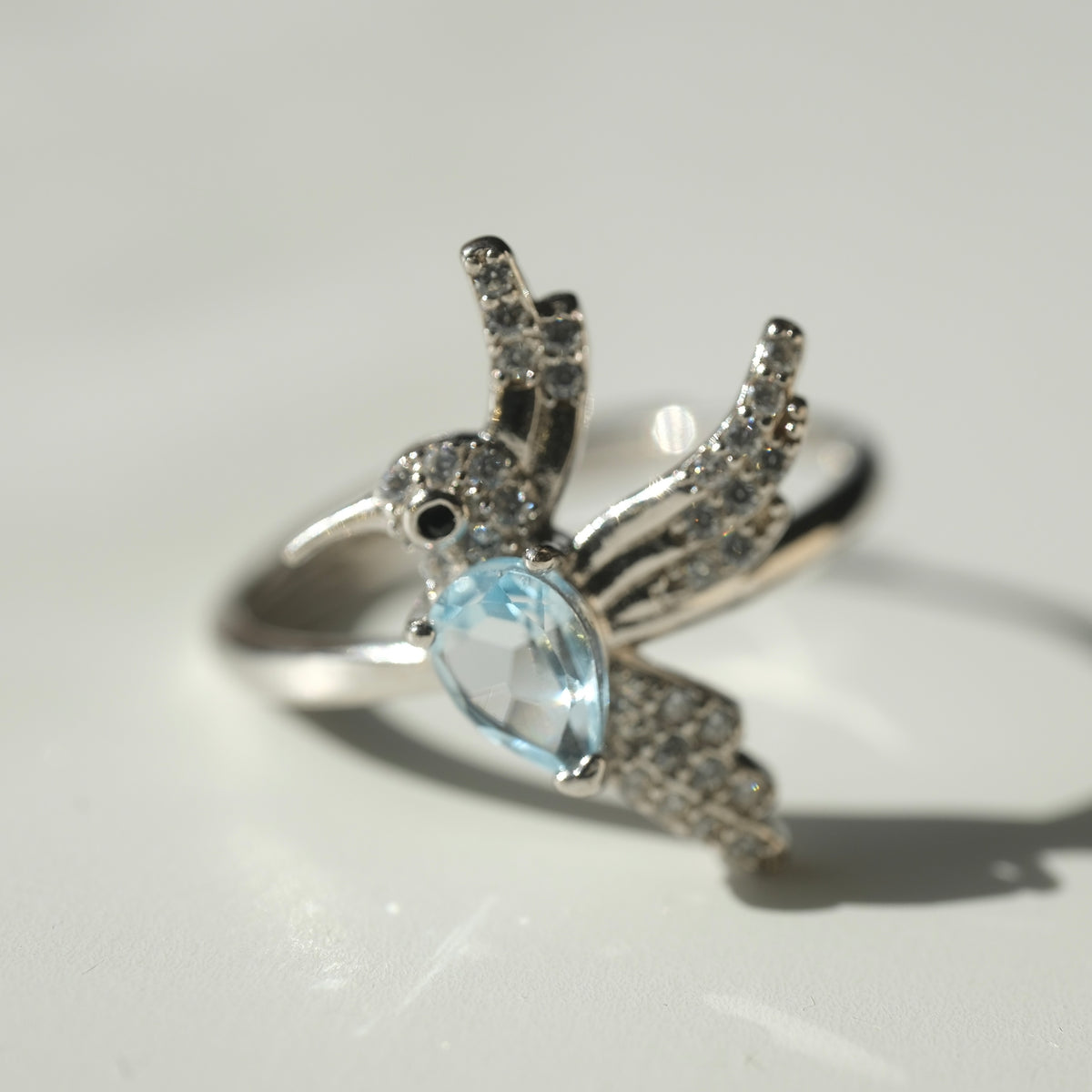 Aquamarine S925 adjustable bird ring, angle 4