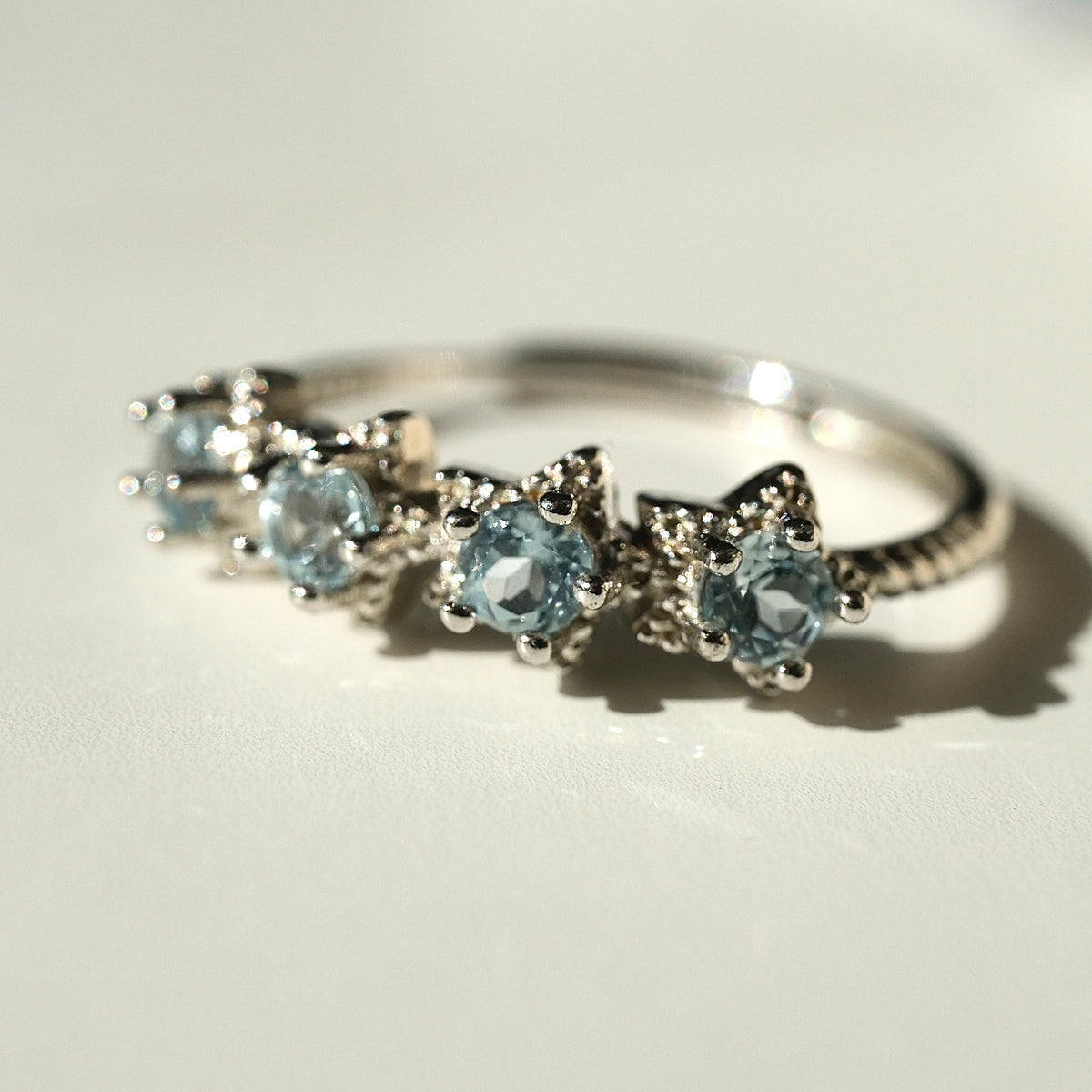 Aquamarine S925 adjustable ring with four star settings, view 2401