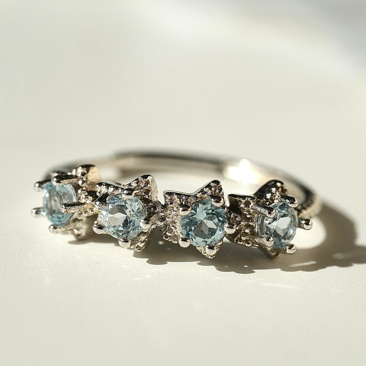 Aquamarine S925 adjustable ring with four star settings, view 2403
