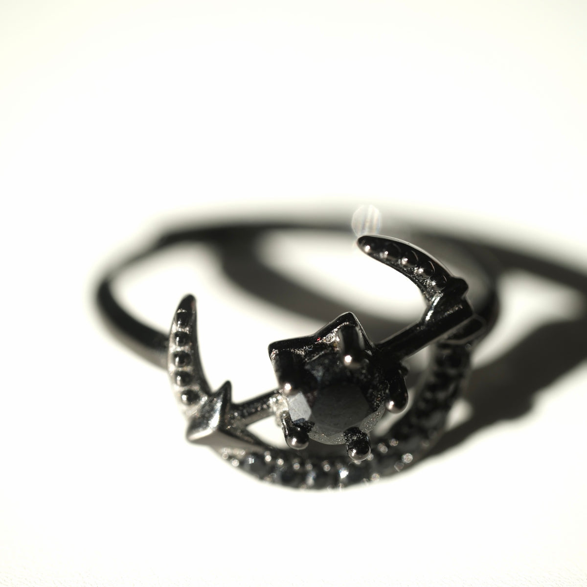Black Spinel Crescent Moon Ring | Protection, Grounding & Strength