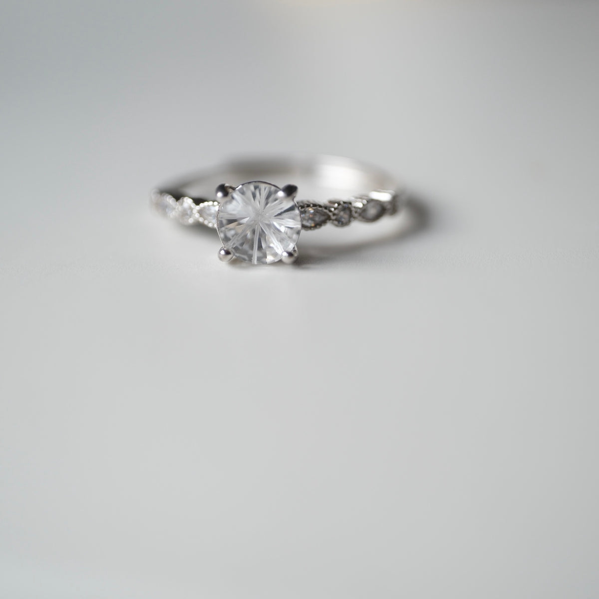 Clear Quartz silver ring close up