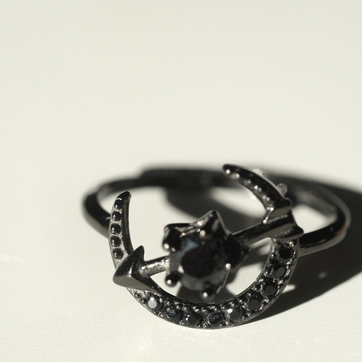 Black Spinel Crescent Moon Ring | Protection, Grounding & Strength