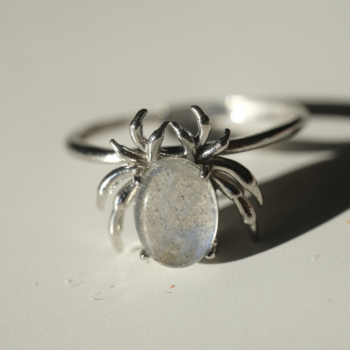 Labradorite Spider Halloween Ring | Protection, Transformation & Intuition