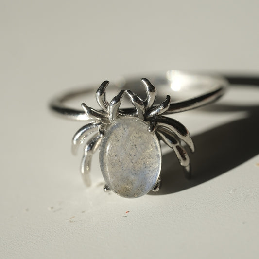 Labradorite Spider Halloween Ring | Protection, Transformation & Intuition