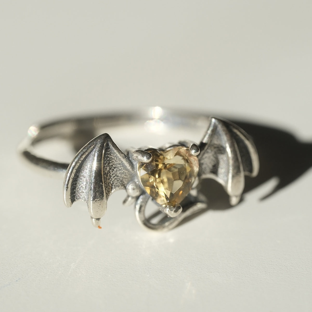 Halloween Citrine Heart Bat Ring | Abundance, Confidence & Positivity
