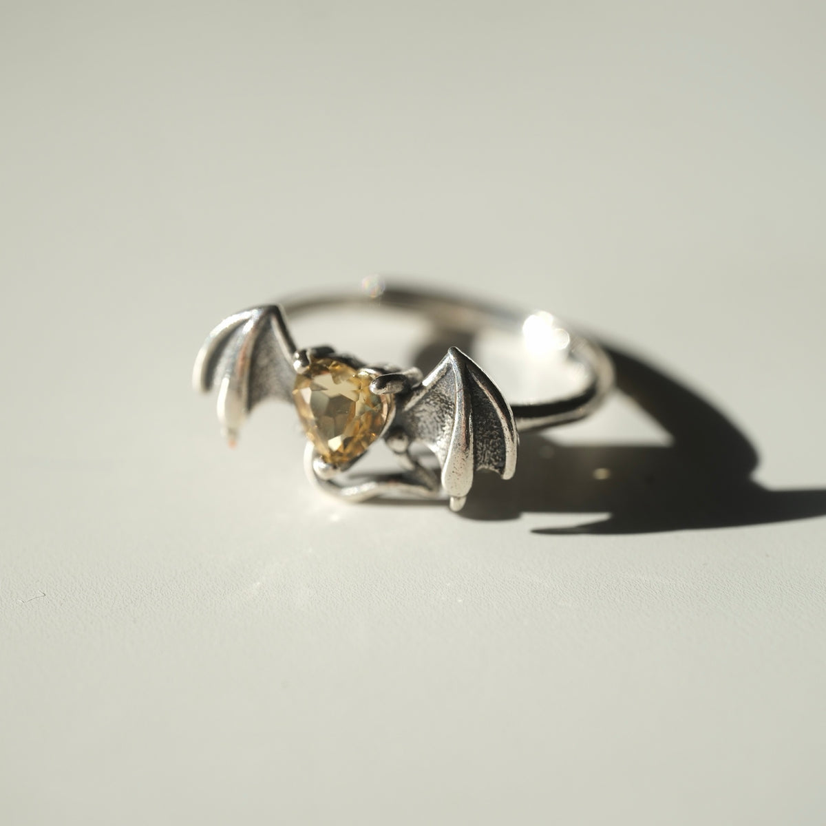 Halloween Citrine Heart Bat Ring | Abundance, Confidence & Positivity