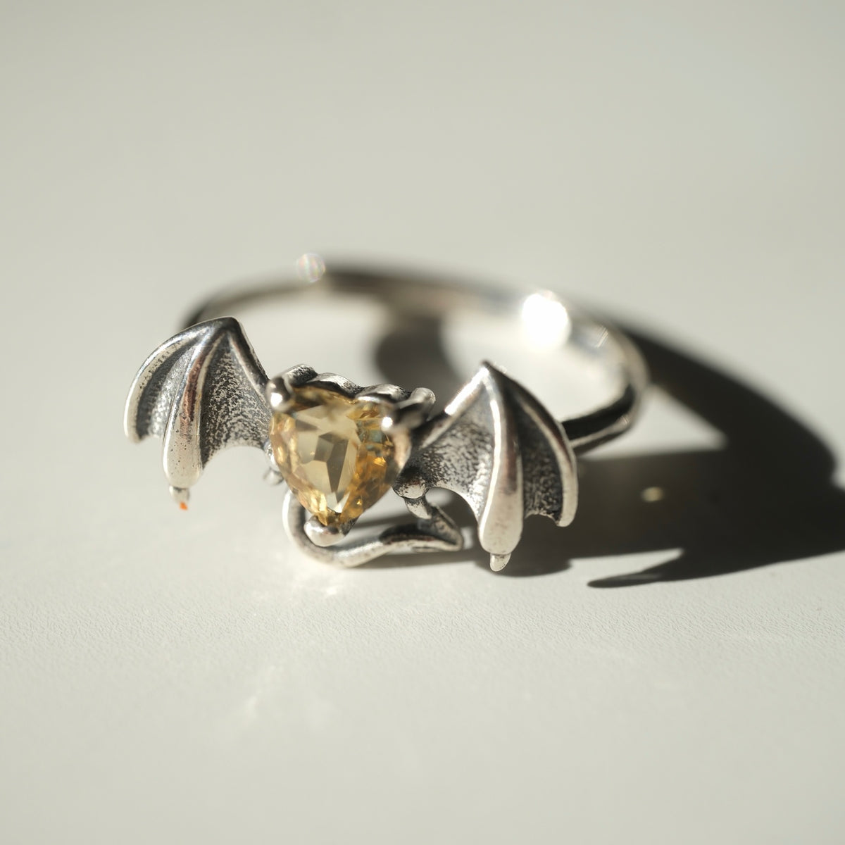 Halloween Citrine Heart Bat Ring | Abundance, Confidence & Positivity