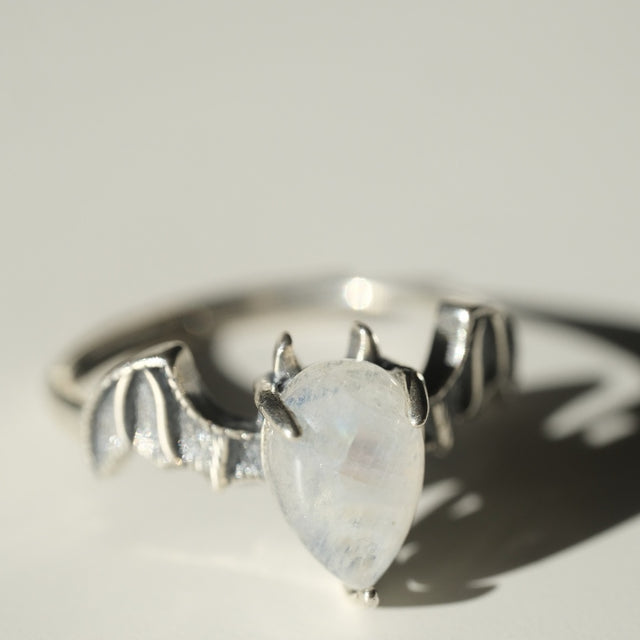 Halloween Moonstone Bat Ring