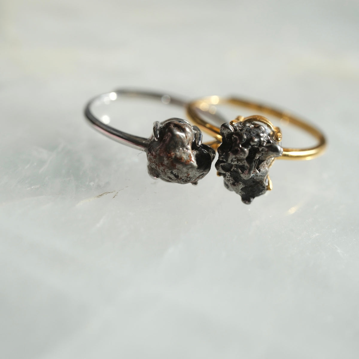 Silver and gold S925 Adjustable Camille Meteorite Rings