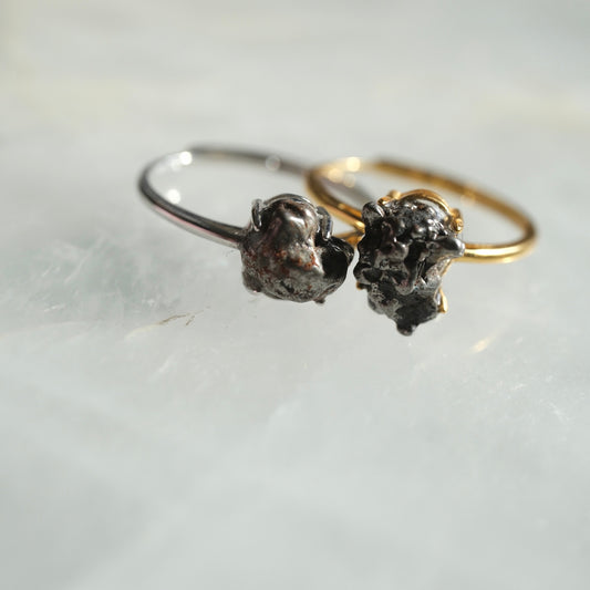 Silver and gold S925 Adjustable Camille Meteorite Rings