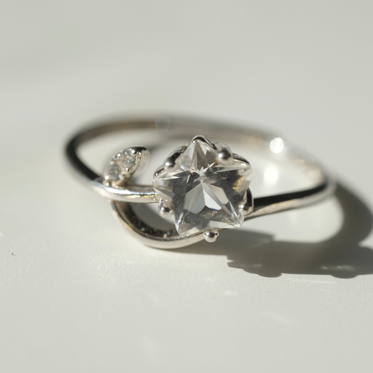 Clear Quartz star S925 adjustable ring, view 2