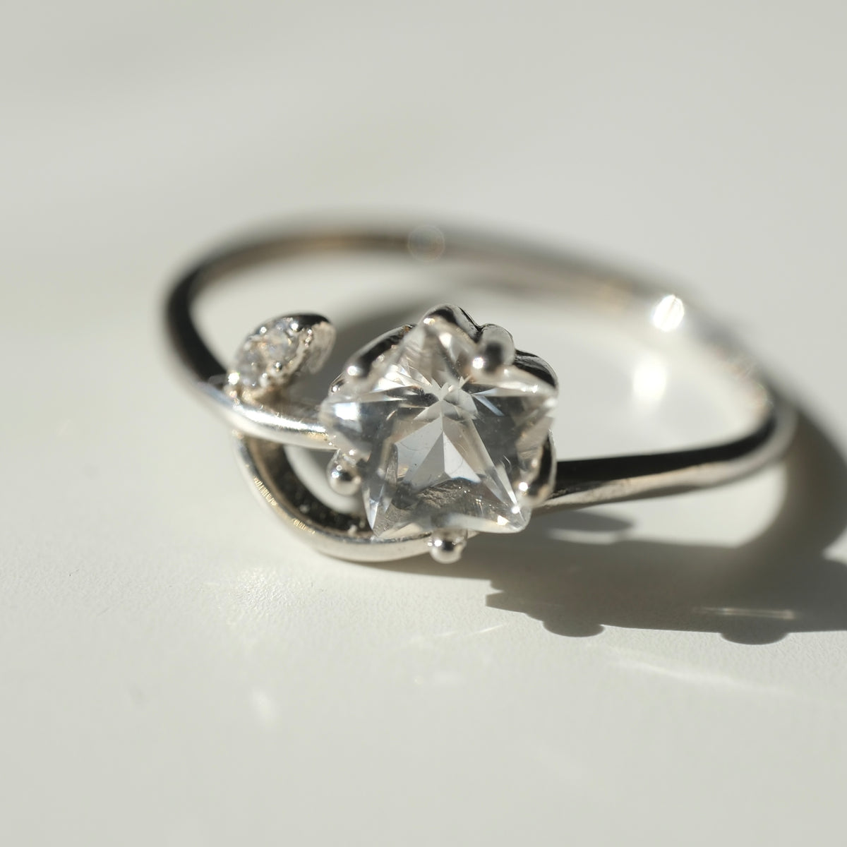 Clear Quartz star S925 adjustable ring, view 3