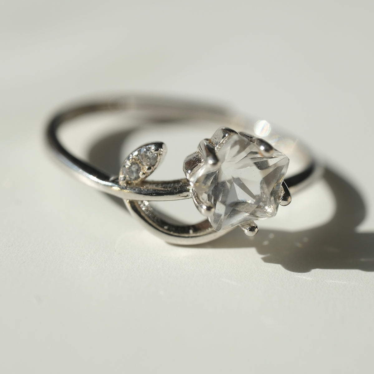 Clear Quartz star S925 adjustable ring, view 4