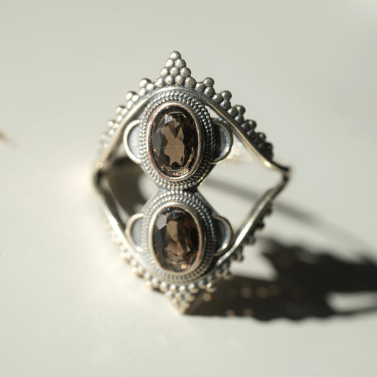 Double Smoky Quartz ring front product image