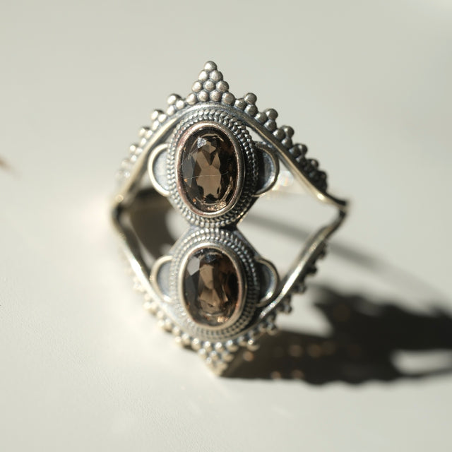 Double Smoky Quartz Statement Ring