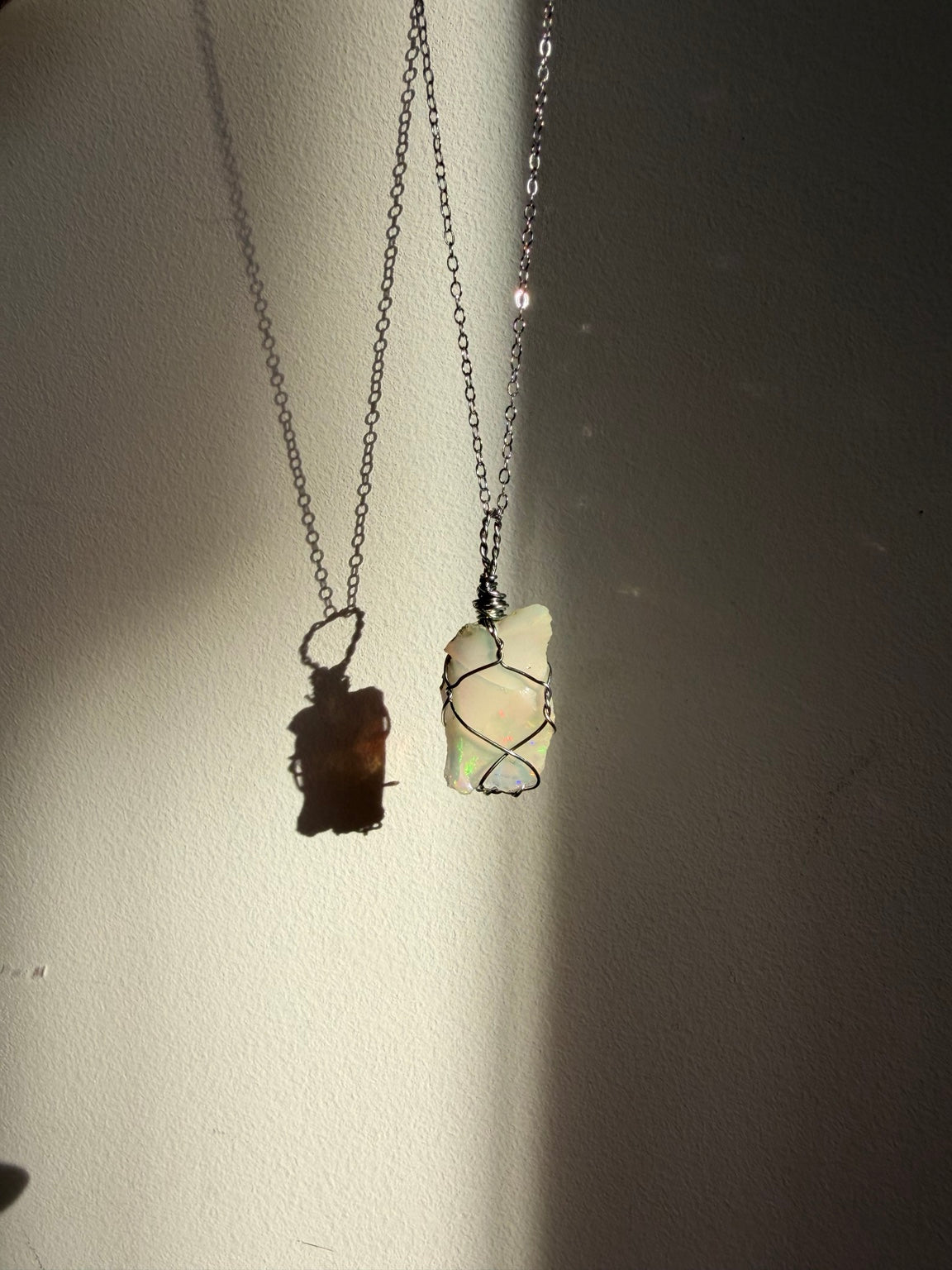 Handmade Ethiopian Opal Wire Wrapped Necklace – Silver Tone view 2