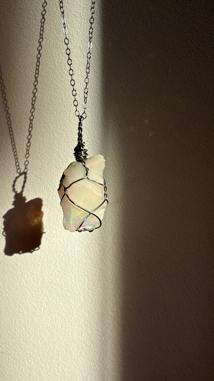 Handmade Ethiopian Opal Wire Wrapped Necklace – Silver Tone view 4
