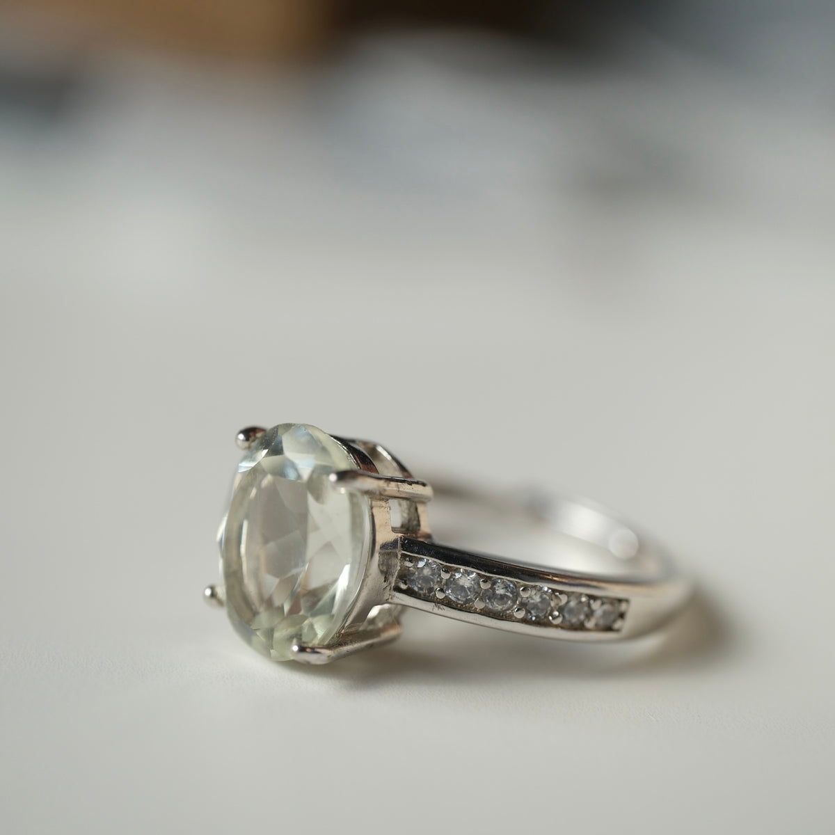 Green Quartz S925 adjustable ring, view 2